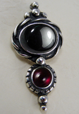 Sterling Silver Round Under Oval Gemstone Stud Drop Dangle Earrings With Hematite And Garnets